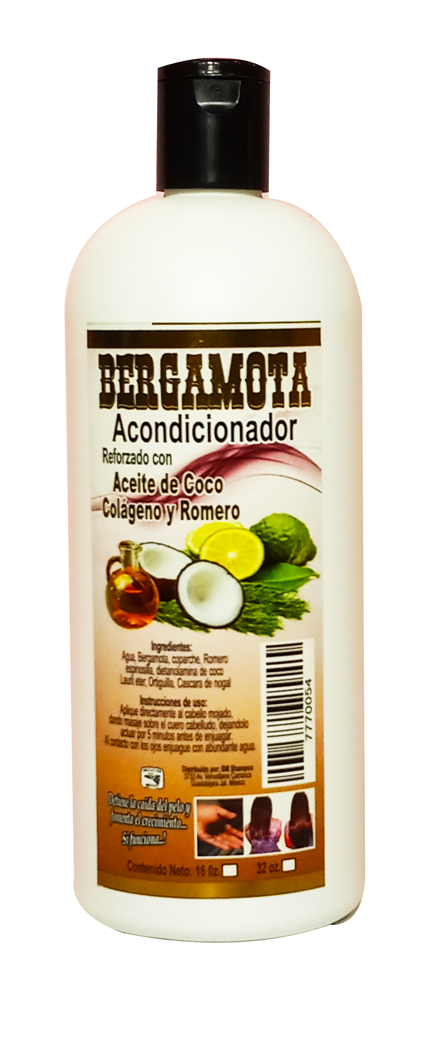 Acondicionador BERGAMOTA con Coco, Aceite Romero y Colágeno