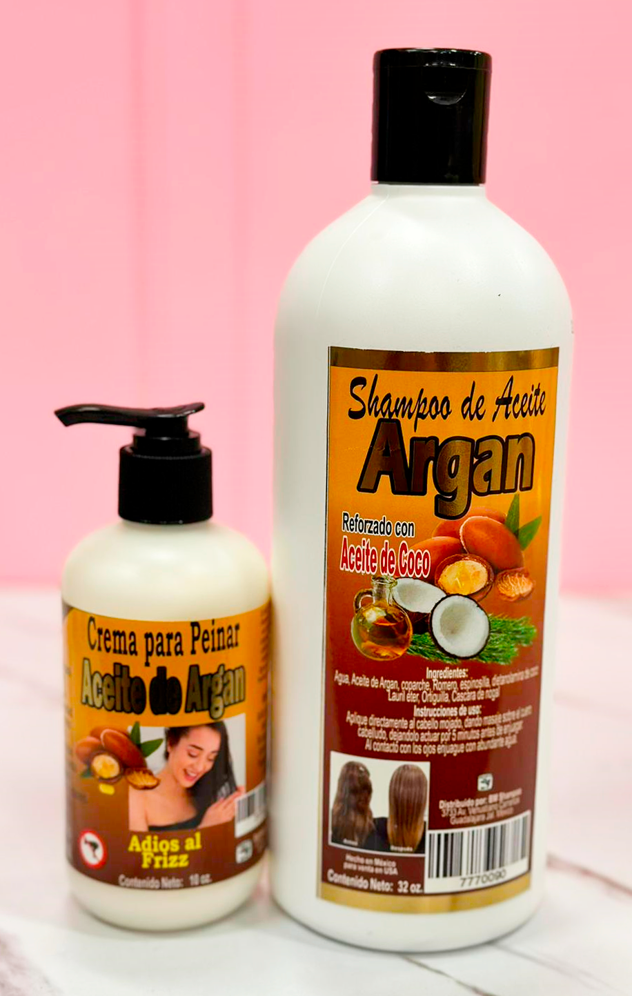 Paquete de Shampoo y Crema de Argan, reforzado con Aceite de coco