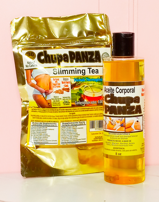 Paquete de Aceite corporal y té Chupa Panza con Raiz de Tejocote y Canela