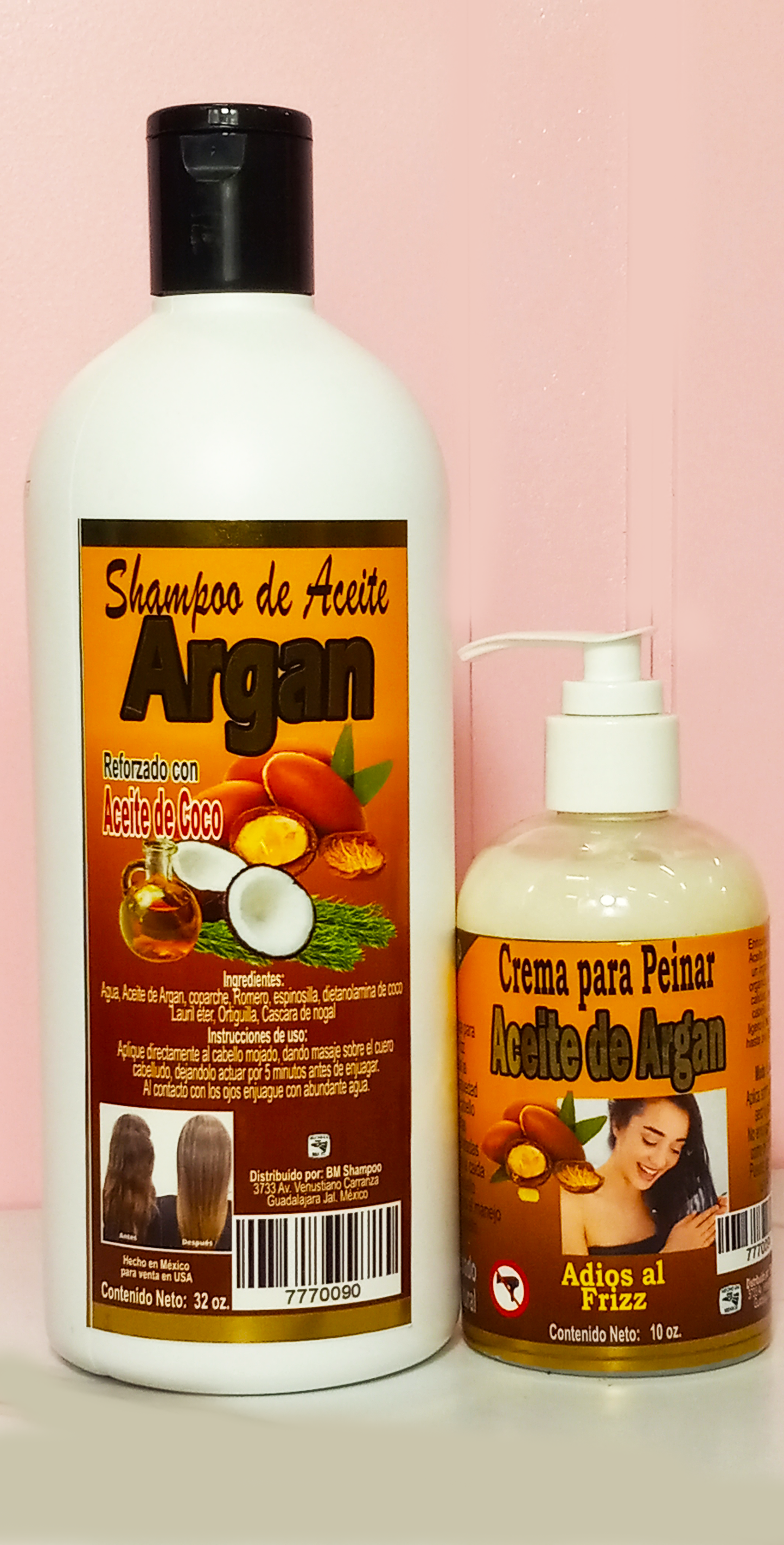 Paquete de Shampoo y Crema para el pelo de  Argan con Aceite de coco