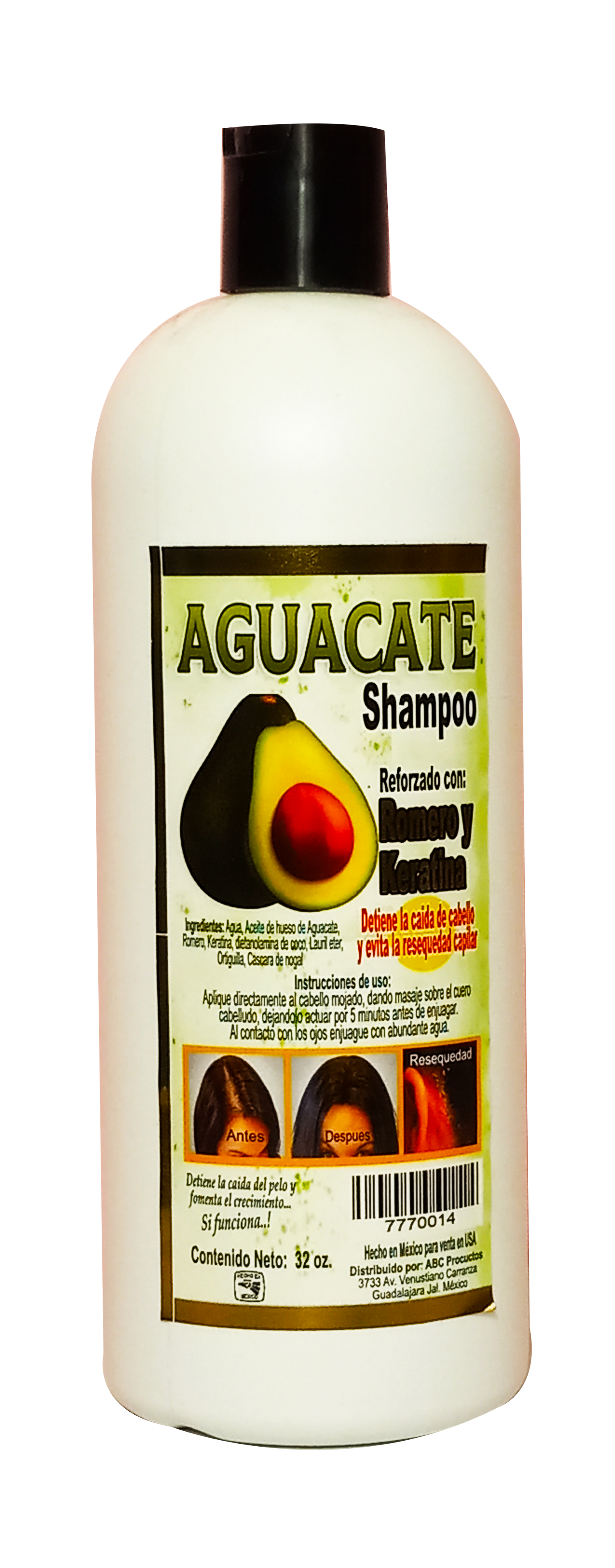 Shampoo de Aguacate con Romero y Keratina.